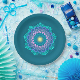 Plato De Papel Mandalá Colorido sobre Fondo Azul