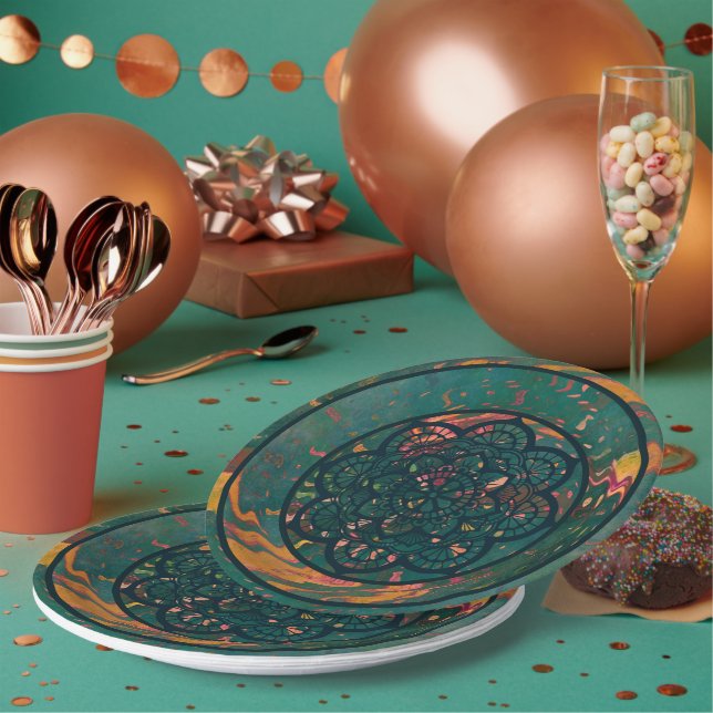 Plato de papel mandala con ondas (Multi)