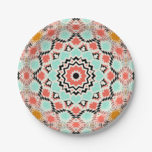Plato De Papel Mandala de círculo redondo geométrico abstracto y 