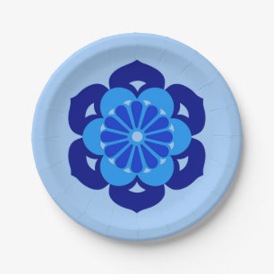 Plato De Papel Mandalá de Flor de Loto, Índigo y Azul Claro