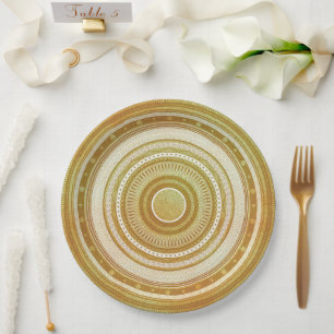 Plato De Papel Mandalá de Oro y Brillo