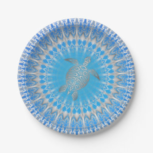 Plato De Papel Mandala de plata púrpura de la tortuga de la