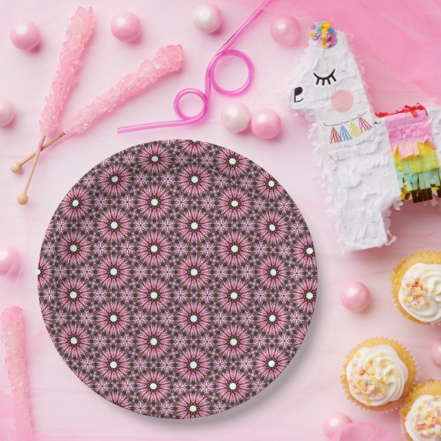 Plato De Papel Mandalá de pluma rosa boho (Fiesta)