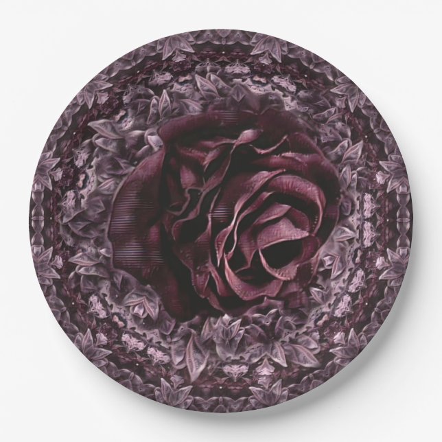 Plato De Papel Mandala de rosa  (Anverso)