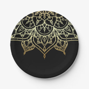 Plato De Papel Mandala Dorado Negro Chic Moderno Glam Fiesta