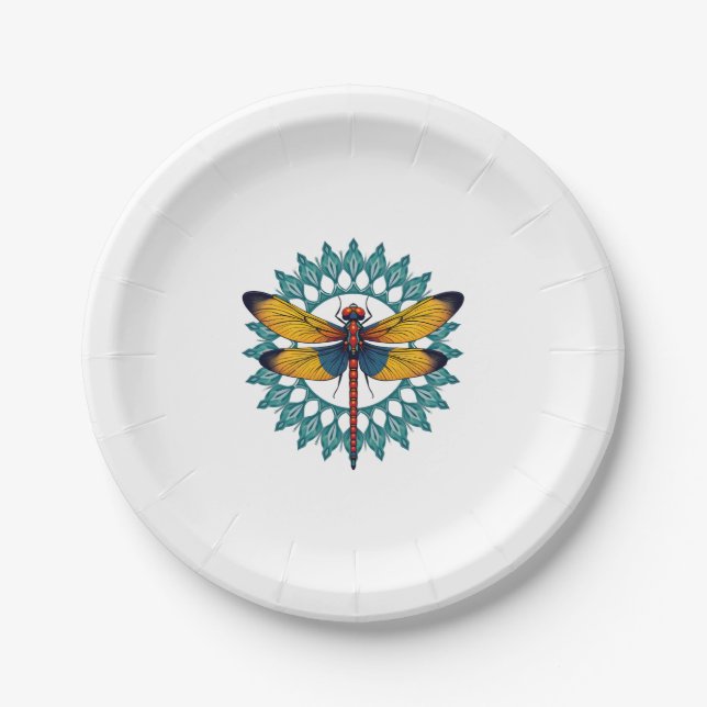Plato De Papel Mandala Dragonfly - Lotus Flower Insect Lover Ento (Anverso)
