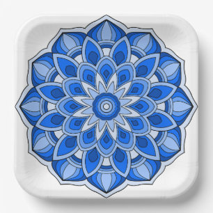 Plato De Papel Mandala en placa de papel azul