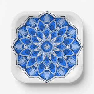 Plato De Papel Mandala en placa de papel azul
