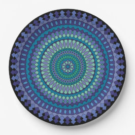 Plato De Papel Mandala Fiesta azul y verde