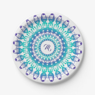 Plato De Papel Mandala floral étnica.Monograma