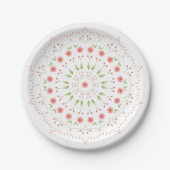 Plato de papel mandala floral melocotón (Anverso)