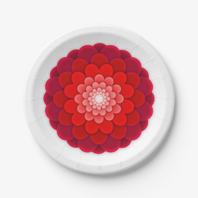 Plato De Papel Mandalá floral rojo-58566 (Anverso)