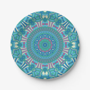 Plato De Papel Mandala geométrica bohemia rusa morada azul
