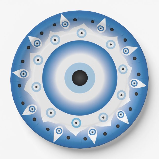 Plato De Papel Mandala griega malvado Ojo Azul Blanco (Anverso)