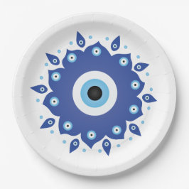 Plato De Papel Mandala griega malvado Ojo Azul Blanco