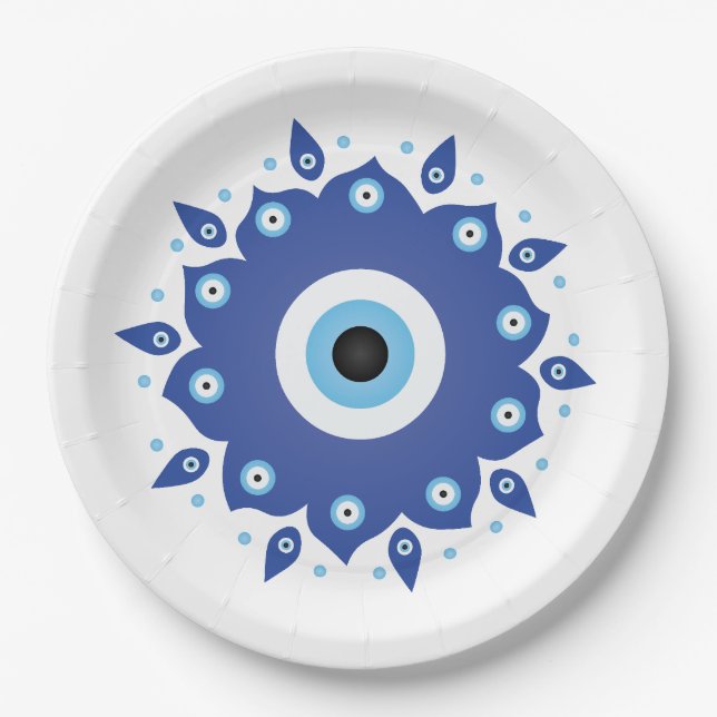 Plato De Papel Mandala griega malvado Ojo Azul Blanco (Anverso)