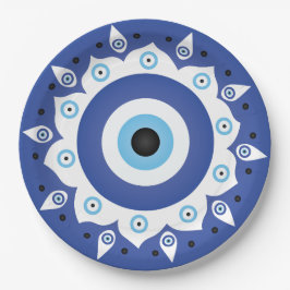 Plato De Papel Mandala griega malvado Ojo Azul Blanco
