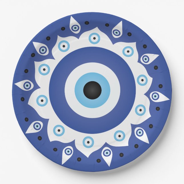 Plato De Papel Mandala griega malvado Ojo Azul Blanco (Anverso)