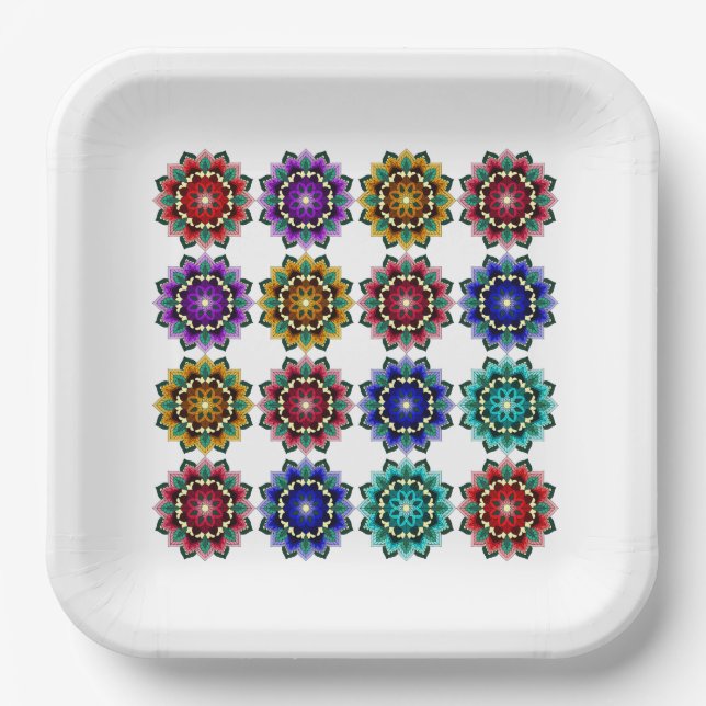 Plato De Papel Mandala in various colours paper plate (Anverso)