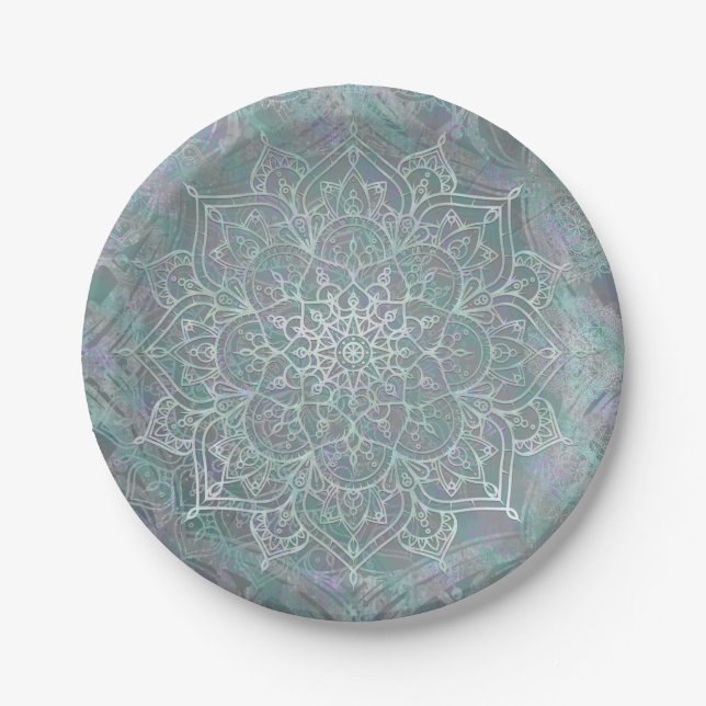 Plato De Papel Mandala Iridescente Boho Chic (Anverso)
