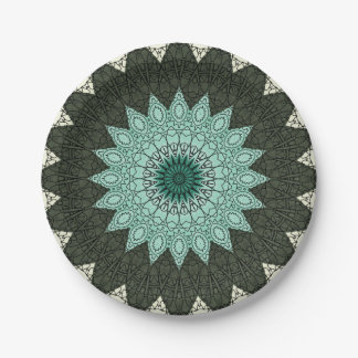 Plato De Papel Mandala Kaleidoscope en verde y azul