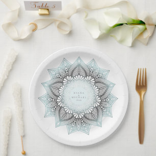 Plato De Papel Mandala Lace Boda Lt. Blue ID968