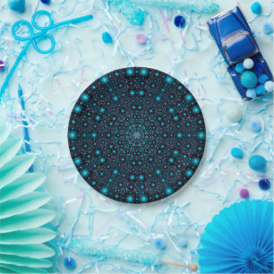 Plato De Papel Mandala mágica azul brillante