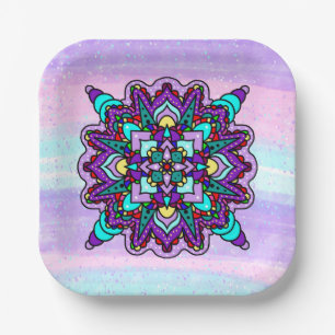 Plato De Papel Mandala mística de color púrpura bonito