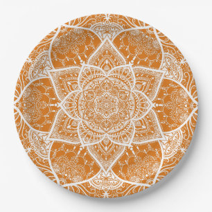 Plato De Papel Mandala naranja y blanca - Loergans en calabaza