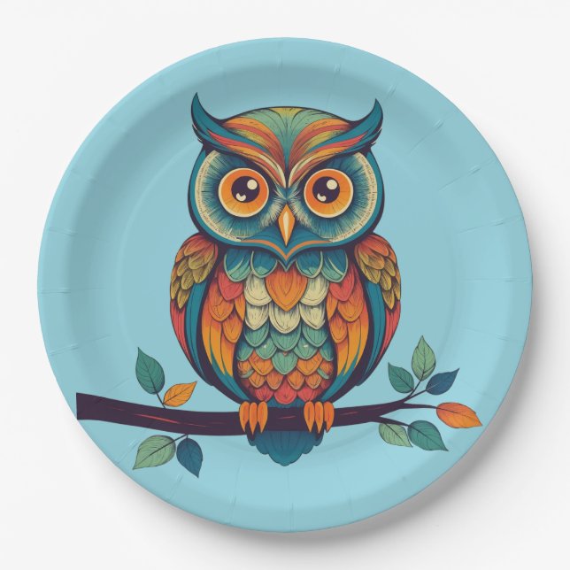 Plato De Papel Mandala Owl (Anverso)