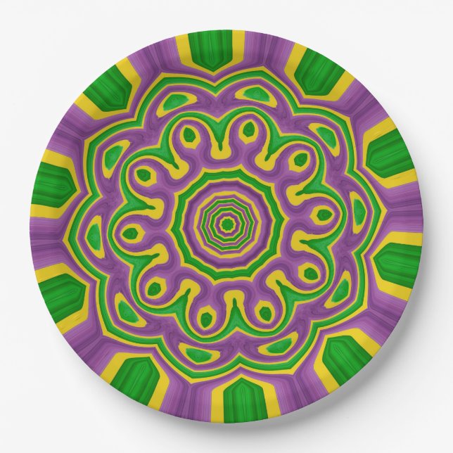 Plato De Papel Mandala púrpura amarilla verde del modelo del (Anverso)