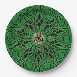 Plato De Papel mandala verde rish de Triskele del Celtic