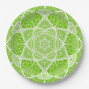 Plato De Papel Mandala verde y blanca - Loergann en Ginkgo