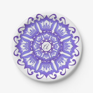 Plato De Papel Mandala. violeta floral
