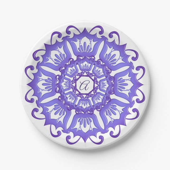 Plato De Papel Mandala. violeta floral (Anverso)