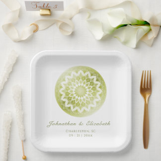 Plato De Papel Mandalas de encaje verde para boda