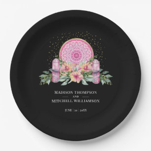 Plato De Papel Mandalas Florales Rosadas Cristales Metafísicos Bo