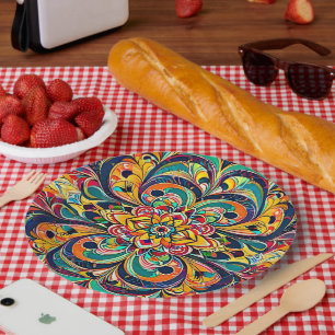 Plato De Papel Mandalas Sinfonía de Color – Floral Psicodélico Au