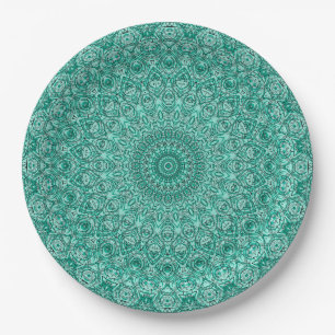 Plato De Papel Mandalas Turquesas con Intrincada Simetría