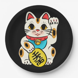 Plato De Papel Maneki nekko japonés gato afortunado