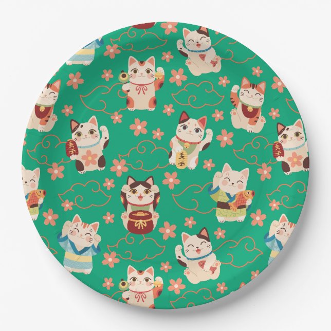 Plato De Papel Maneki Neko Lucky Cats (Anverso)