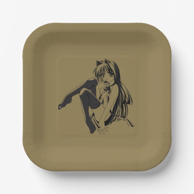 Plato De Papel Manga, Neko Catgirl Furry Kawaii Loli (Anverso)