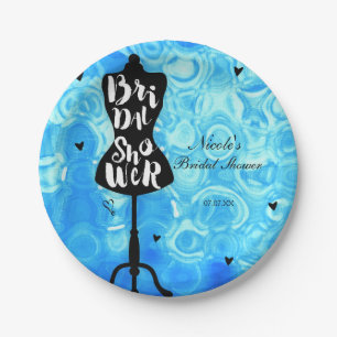 Plato De Papel Mannequina Stand Vintage Retro Blue Bridal Ducha