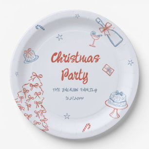 Plato De Papel Mano caprichosa dibujó Oh Qué Fiesta Navidades Div