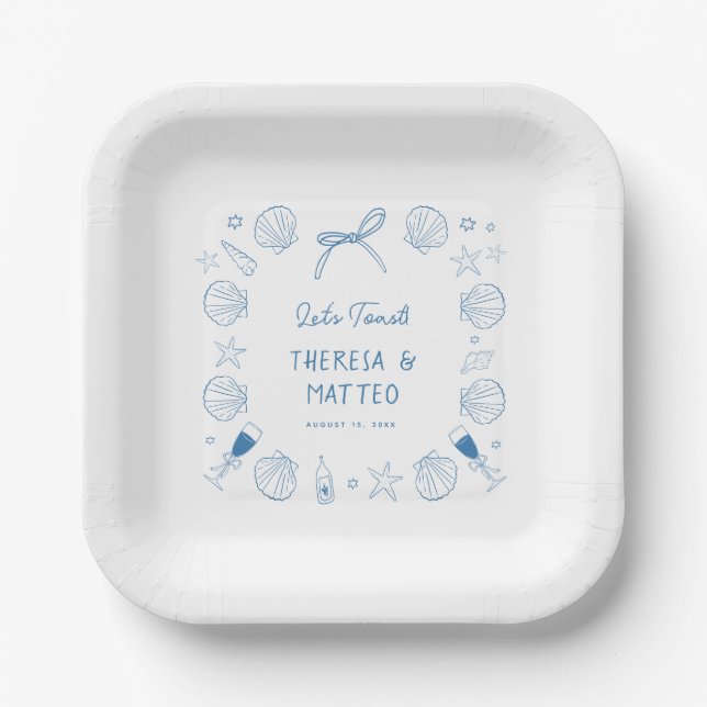 Plato De Papel Mano de diversión captada Boda náutico costero (Anverso)