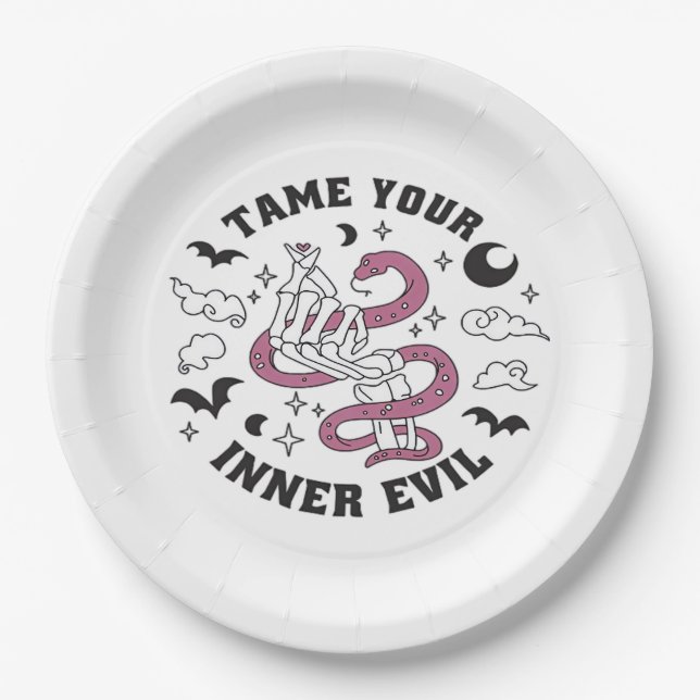 Plato De Papel Mano de esqueleto haciendo corazón (Anverso)