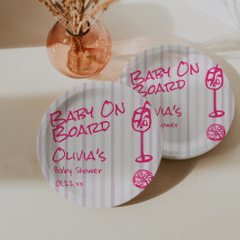 Plato De Papel Mano De Verano Dibuja Bebé Rosa A Bordo En Baby Sh