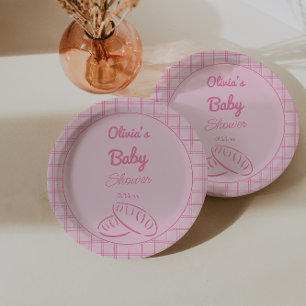 Plato De Papel Mano Dibuja Un Bolón Rosa En La Ducha De La Niña D