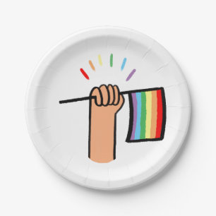 Plato De Papel Mano dibujada ondeando una bandera arco iris