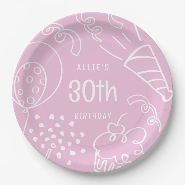 Plato De Papel Mano divertida dibuja cualquier globo de cumpleaño (Anverso)